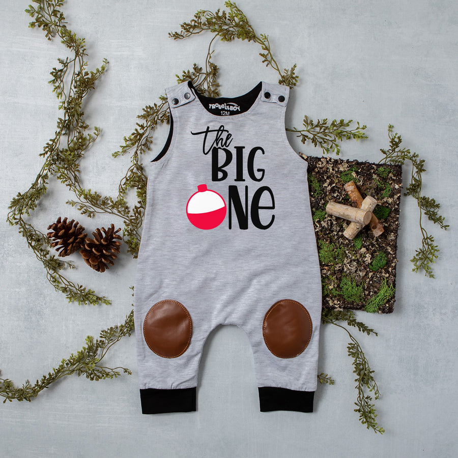 "The Big One" Fishing Themed First Birthday Romper with Knee Patches