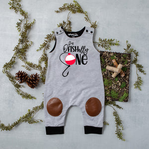 "O' Fishally One" Fish Themed First Birthday Romper with Knee Patch