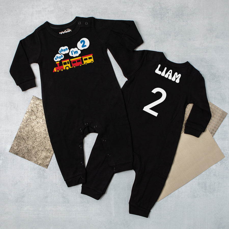 "Choo Choo I'm 2" Second Birthday Long Sleeve Romper