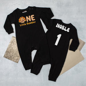 "One Little Gobbler" Long-Sleeved Personalized 1st Birthday Romper