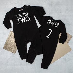 "T is for Two" 2nd Birthday Long Sleeve Romper