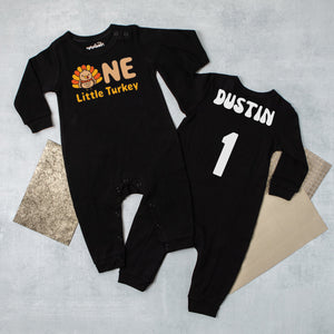 "One Little Turkey" Long-Sleeved Personalized 1st Birthday Romper