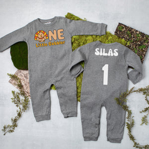 "One Little Gobbler" Long-Sleeved Personalized 1st Birthday Romper