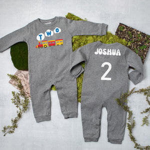 Two Train Long Sleeved Personalized 2nd Birthday Romper