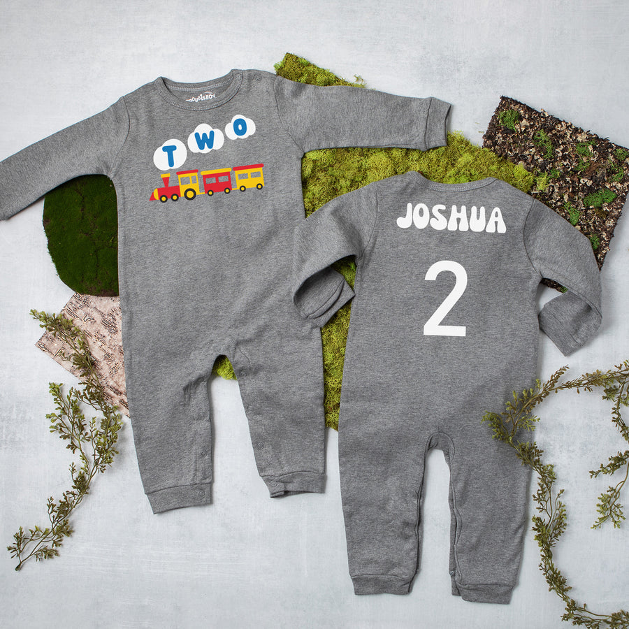 Two Train Long Sleeved Personalized 2nd Birthday Romper