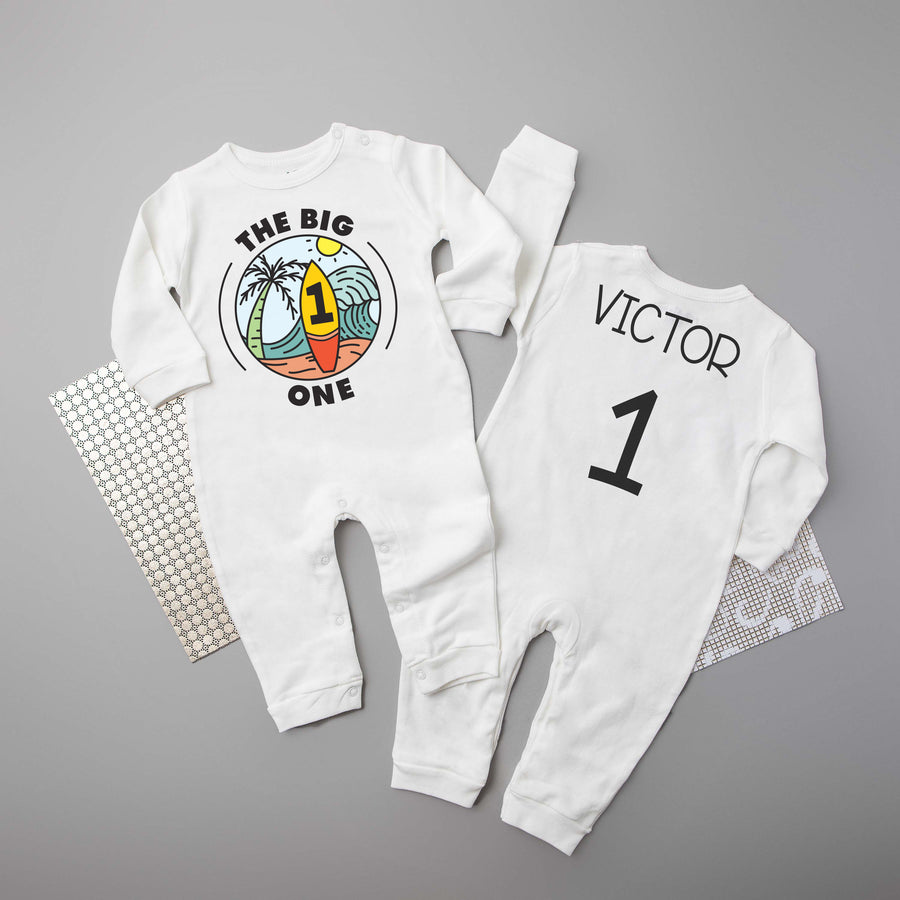 "The Big One" Surf-themed Long Sleeved Personalized 1st Birthday Romper