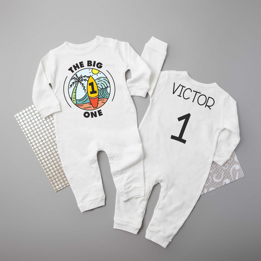 "The Big One" Surf-themed Long Sleeved Personalized 1st Birthday Romper