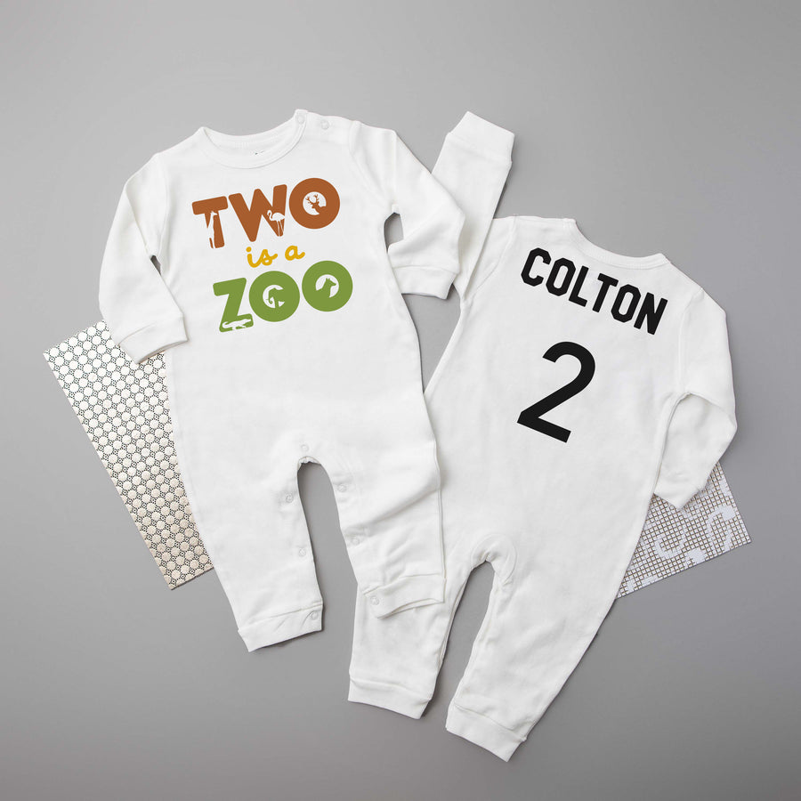 "Two is a Zoo" 2nd Birthday Long Sleeve Romper