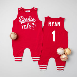 "Rookie of the Year" First Birthday Romper with Striped Cuff