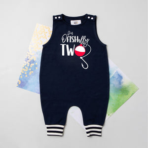 "Ofishally Two" 2nd Birthday Personalized Romper with Striped Cuff