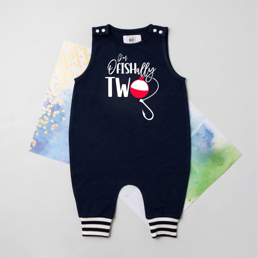 "Ofishally Two" 2nd Birthday Personalized Romper with Striped Cuff