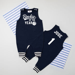 "Rookie of the Year" Basketball Romper with Striped Cuff