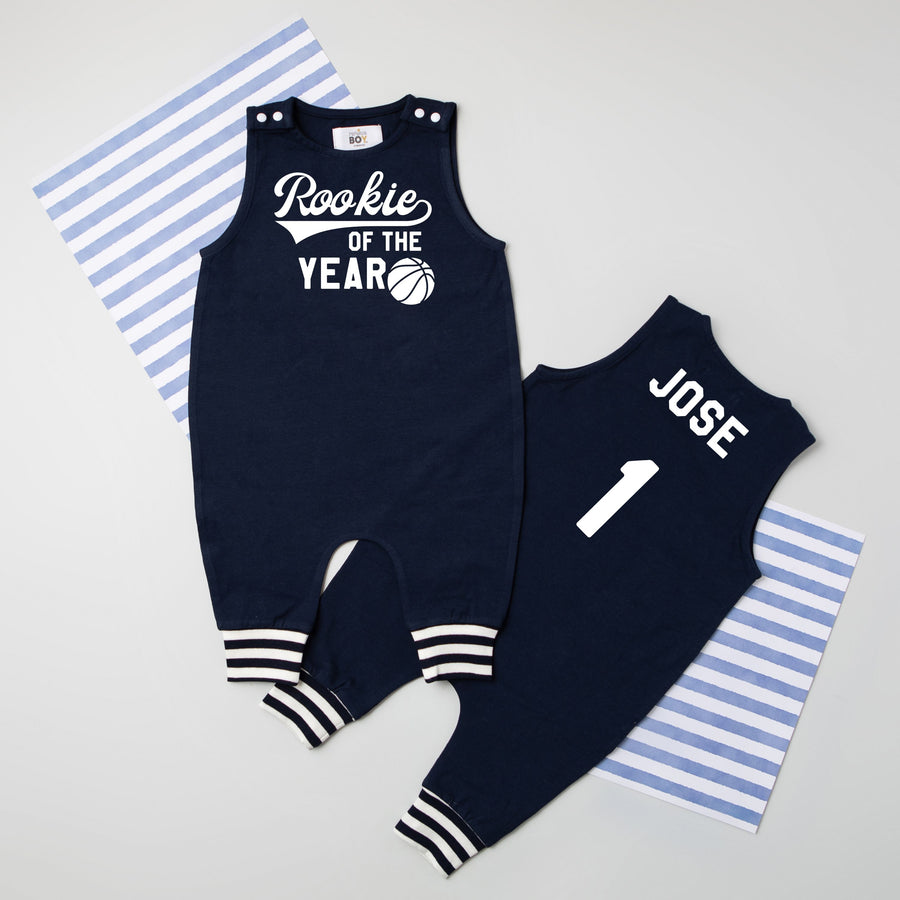 "Rookie of the Year" Basketball Romper with Striped Cuff