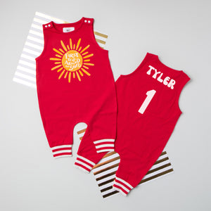 "First Trip Around the Sun" Personalized 1st Birthday Romper with Striped Cuff