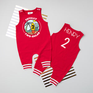 "Totally Two-bular" 2nd Birthday Personalized Romper with Striped Cuff