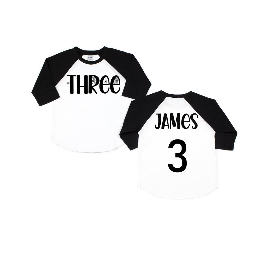 Three Spiderweb 3rd Birthday Raglan