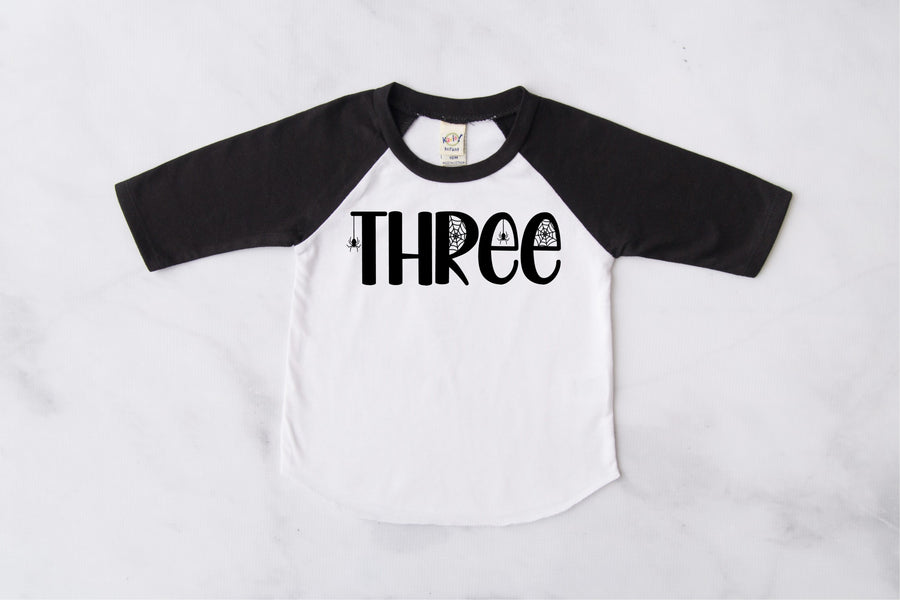 Three Spiderweb 3rd Birthday Raglan