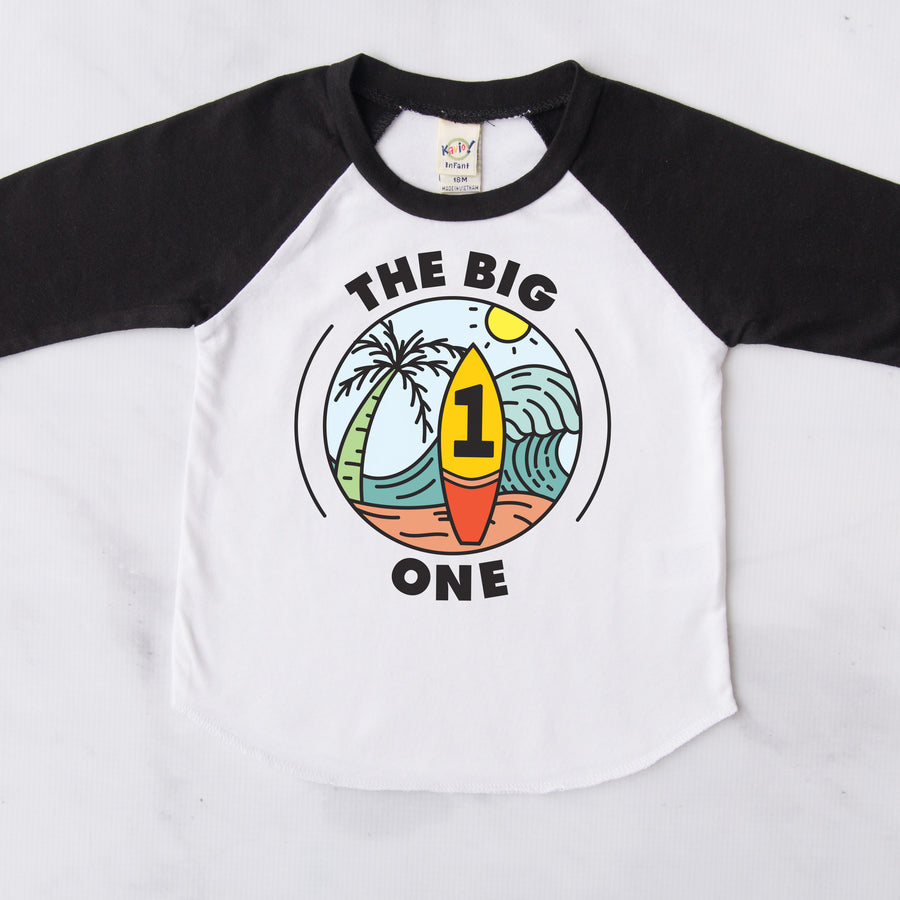 The Big One Surf-Themed Personalized 1st Birthday Raglan