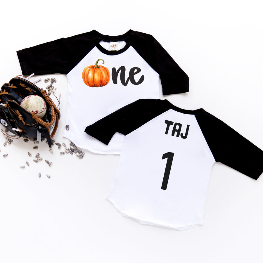 "One Pumpkin" Fall-Themed Personalized 1st Birthday Raglan