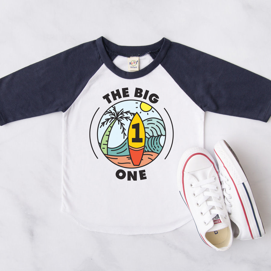 The Big One Surf-Themed Personalized 1st Birthday Raglan