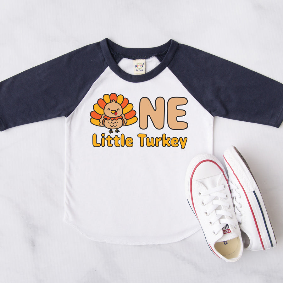 One Little Turkey Fall-Themed Personalized 1st Birthday Raglan