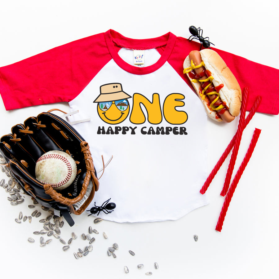 One Happy Camper Personalized 1st Birthday Raglan