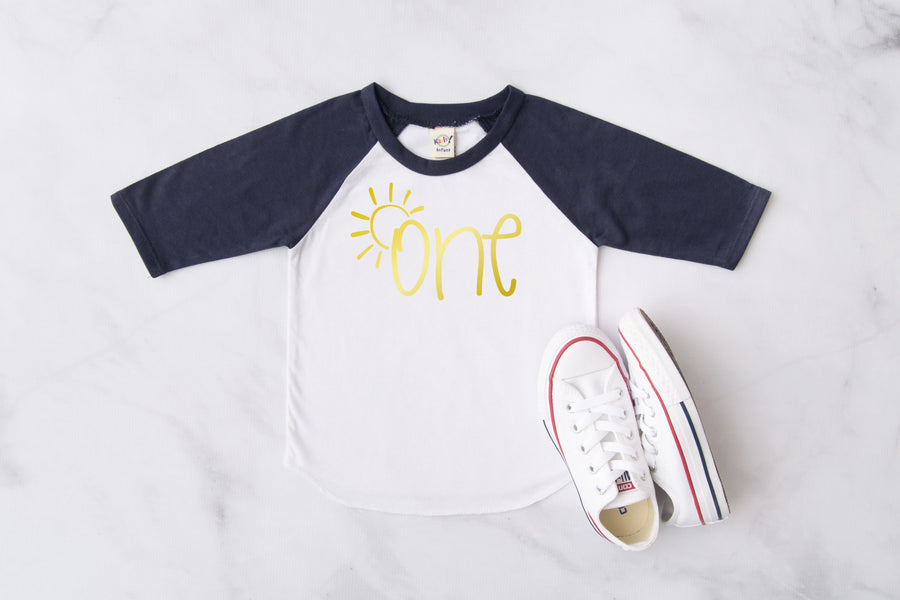 "ONE" Sun-themed Personalized 1st Birthday Raglan