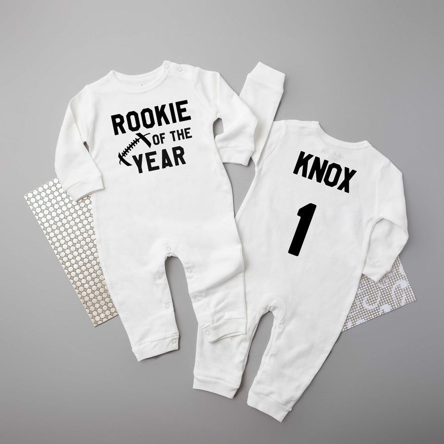 "Rookie of the Year" Football Themed First Birthday Long Sleeve Romper