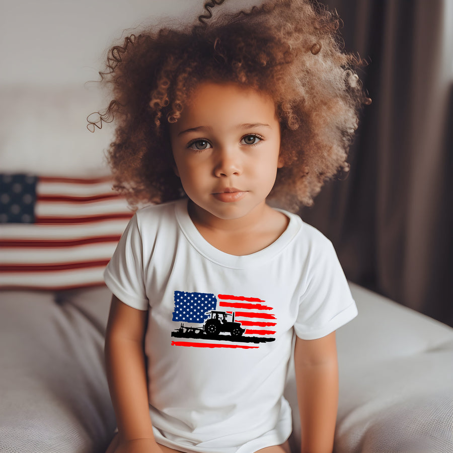 Tractor Flag, 4th of July Kids T-shirts