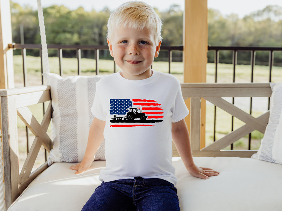 Tractor Flag, 4th of July Kids T-shirts