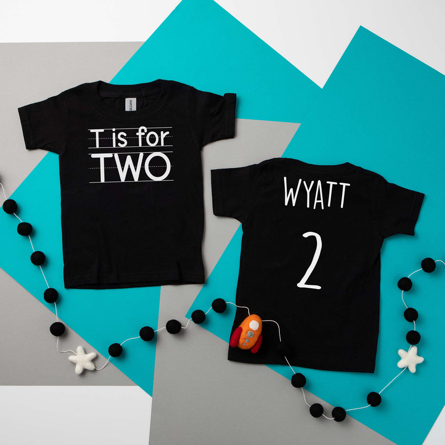 "T is for Two" 2nd Birthday Personalized T-shirt