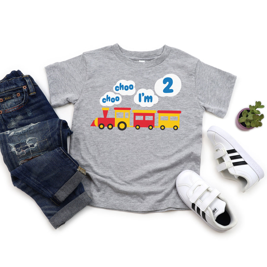 Choo Choo I'm 2 Slim Fit Personalized 2nd Birthday T-shirt