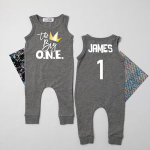 "The Big ONE Crown" Personalized Hip Hop Themed Sleeveless 1st Birthday Outfit