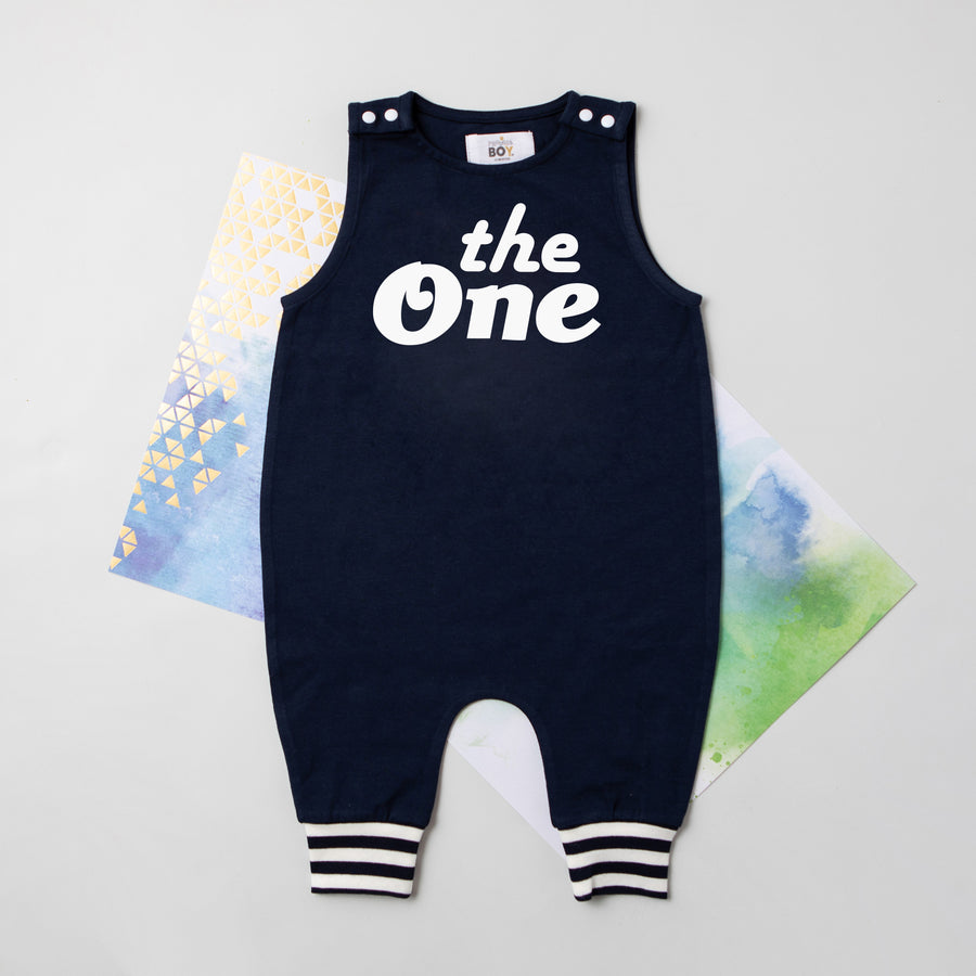 The One First Birthday Romper with Striped Cuff