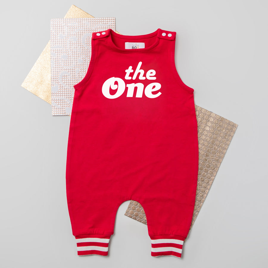 The One First Birthday Romper with Striped Cuff