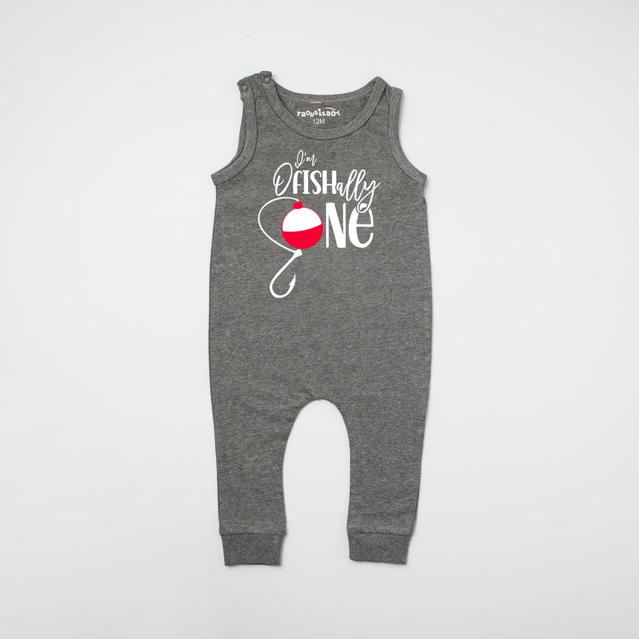 "O'Fishally One" Slim Fit Fish Themed Sleeveless Romper