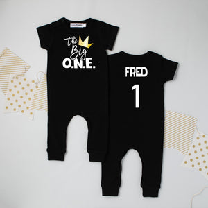 The Big O.N.E. Crown Personalized Short Sleeve  Slim Fit Romper