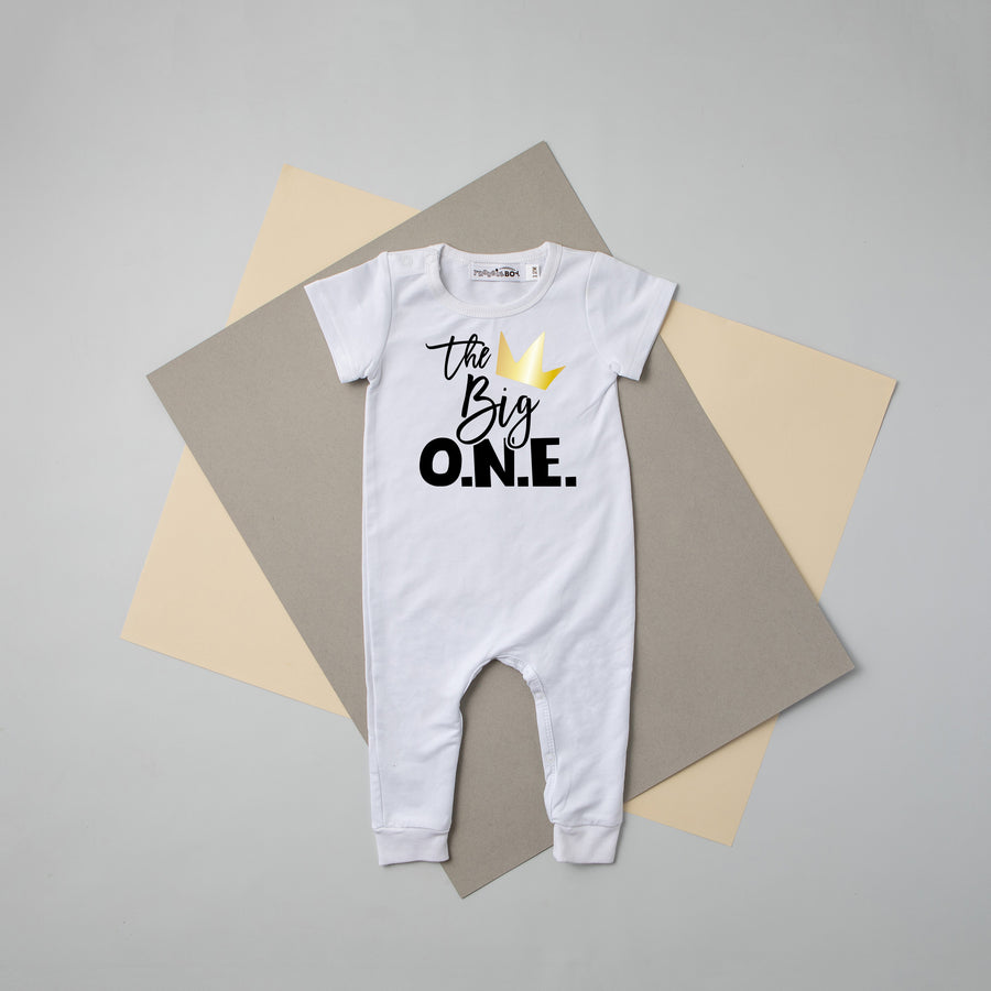 The Big O.N.E. Crown Personalized Short Sleeve  Slim Fit Romper