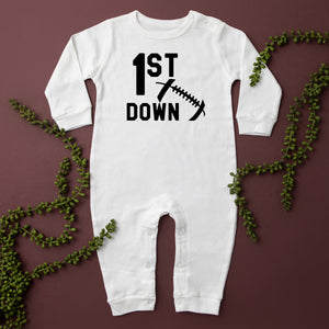 1st Down Football Long Sleeved Personalized Romper
