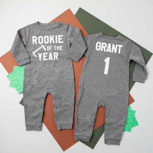 "Rookie of the Year" Football Themed First Birthday Long Sleeve Romper