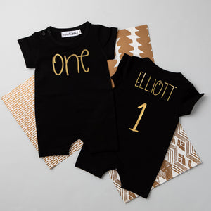 Shorts "One" Gold Design Slim Fit 1st Birthday Romper