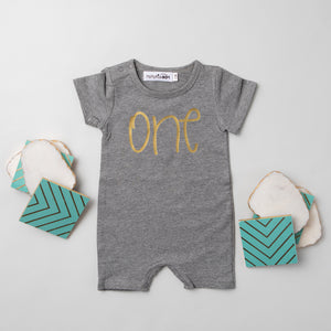 Shorts "One" Gold Design Slim Fit 1st Birthday Romper