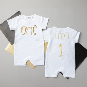 Shorts "One" Gold Design Slim Fit 1st Birthday Romper