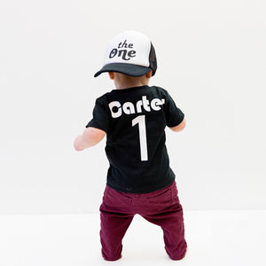 "The One" 1st Birthday Personalized Outfit | Retro T-Shirt & Trucker Hat