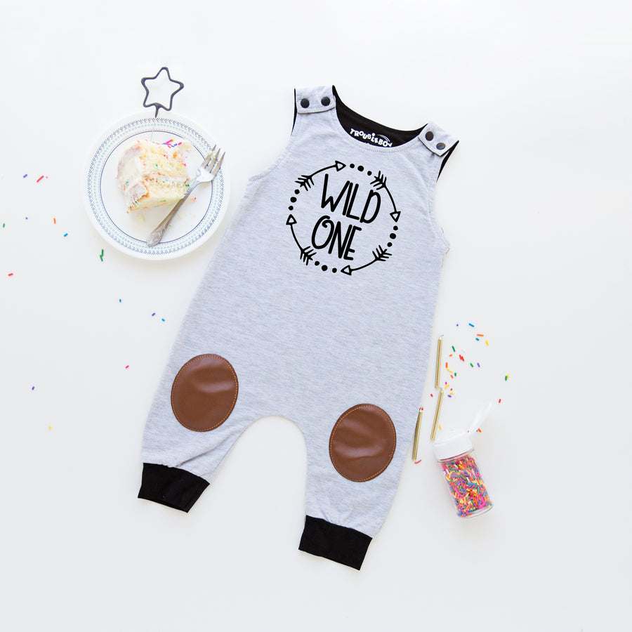 "Wild One" Circle Design First Birthday Romper with Knee Patch
