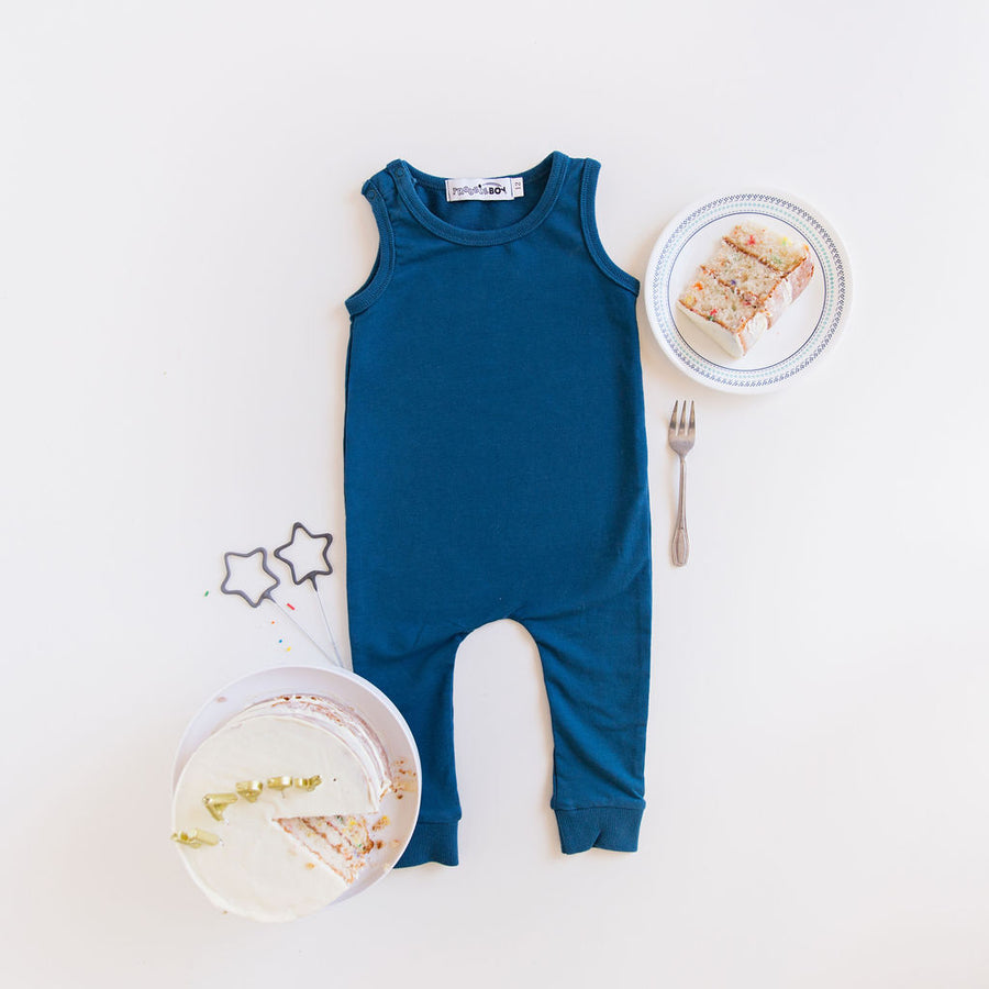 TroubleBoy® Aegean Blue Slim Fit Sleeveless Blank Romper
