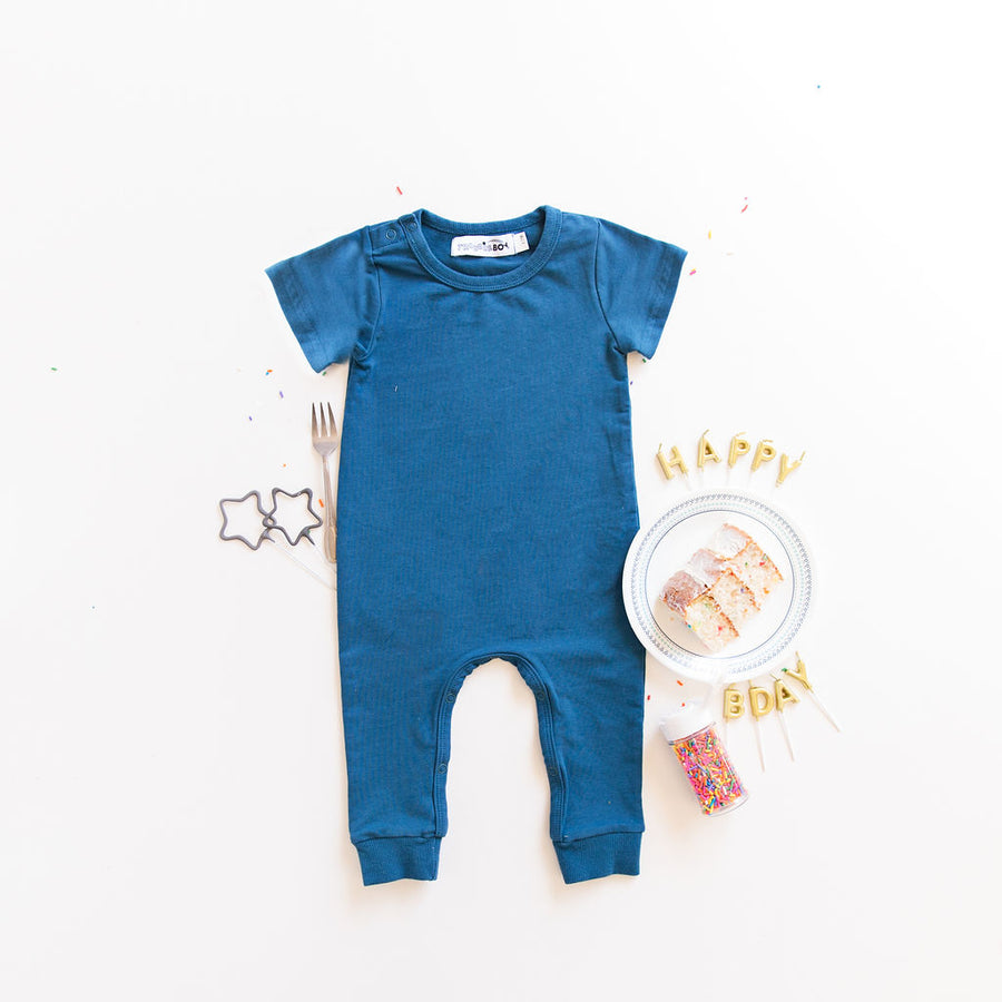 TroubleBoy® Aegean Blue Slim Fit Short Sleeve Blank Romper