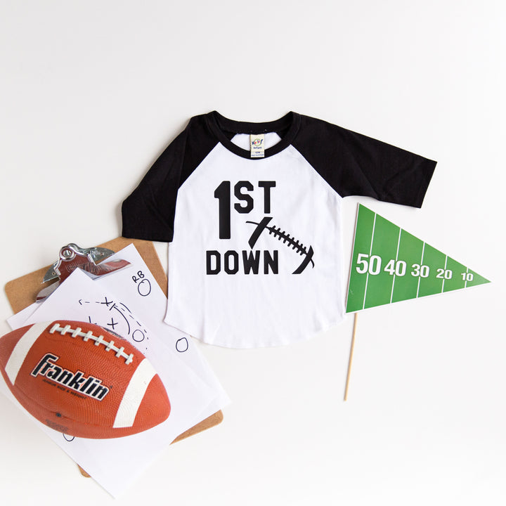1st Down, 1st Birthday Personalized Football Tshirt, Boys Football First Birthday, Football Themed 1st Birthday, 1st Year Down Birthday, 1st Birthday Raglan.