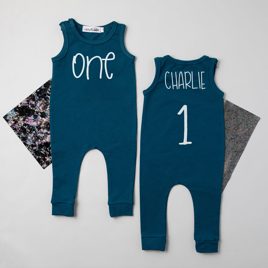 Gray "ONE" Slim Fit First Birthday Romper