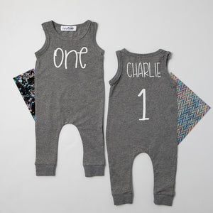 Gray "ONE" Slim Fit First Birthday Romper